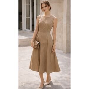 Sandro Ferrone Minimalist Sheath Sleeveless Dress 10 Tan Old Money Italy Career